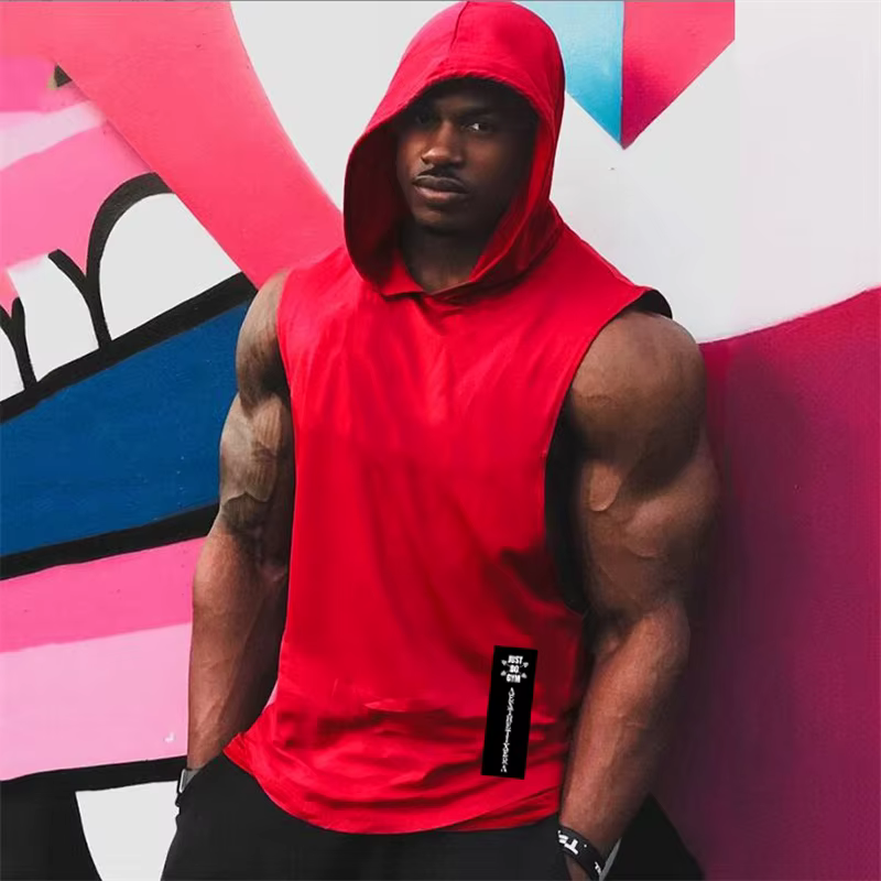 Vêtements de gymnastique à capuche été coton Fitness débardeurs côté ouvert hommes entraînement Muscles gilets musculation sans manches sweat à capuche ample