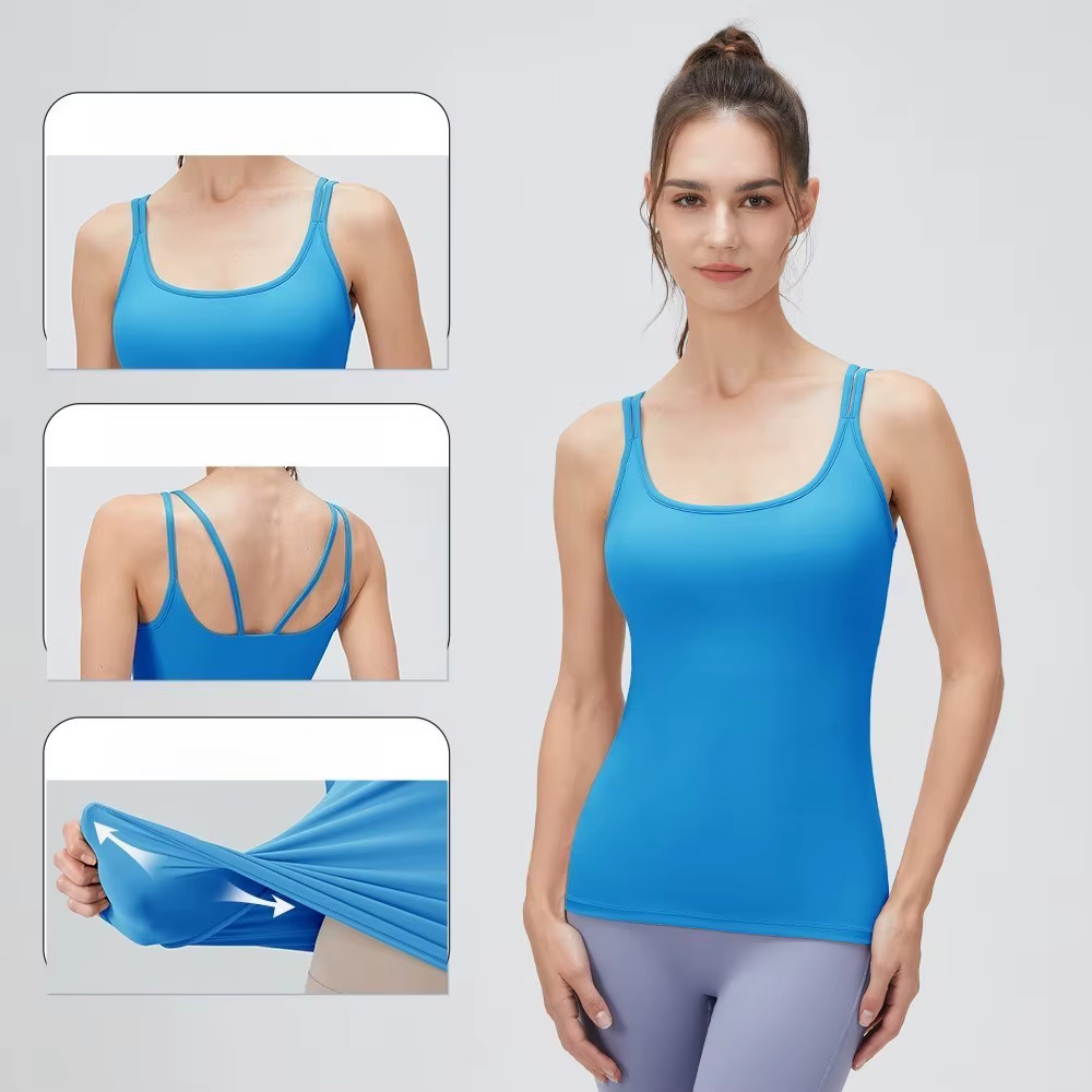 Débardeurs de yoga longs pour femmes avec soutien-gorge intégré