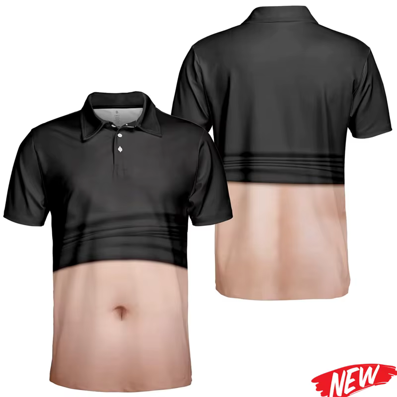 Nouveau Polo Homme Amusant à Motif Ventre Musclé