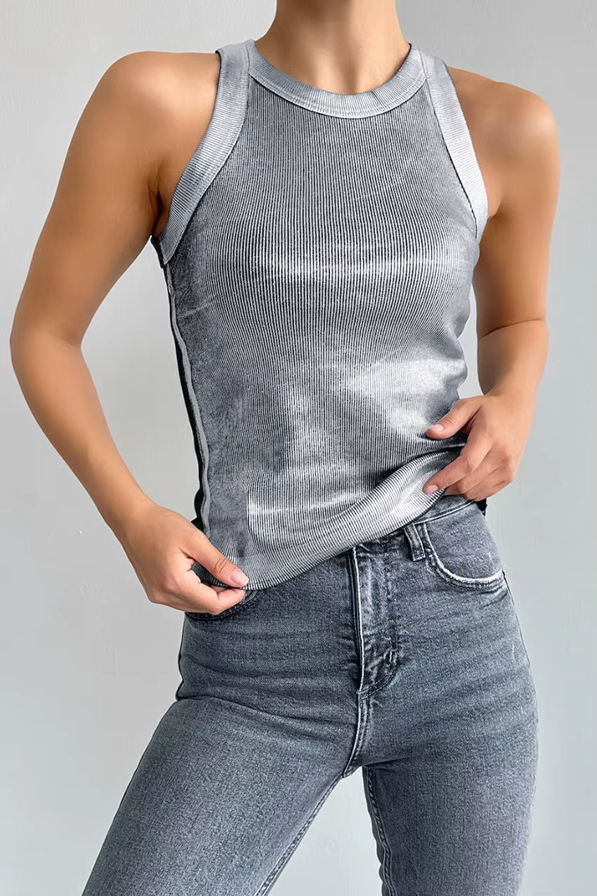 Débardeur en tricot argenté pour femme