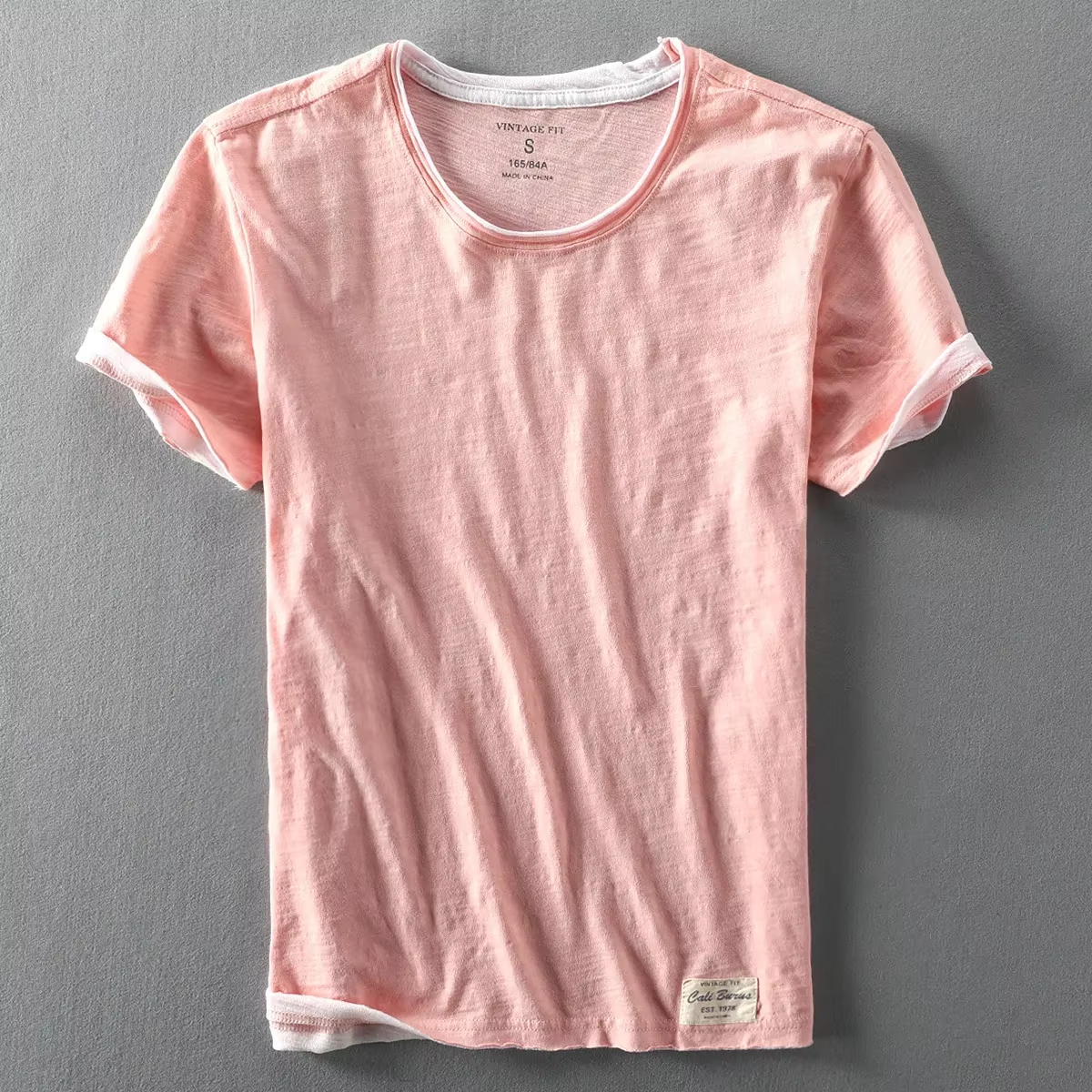Faux deux T-shirts pour hommes rétro mode été coton couleur unie à manches courtes hauts mâle décontracté Simple mince blanc t-shirt vêtements