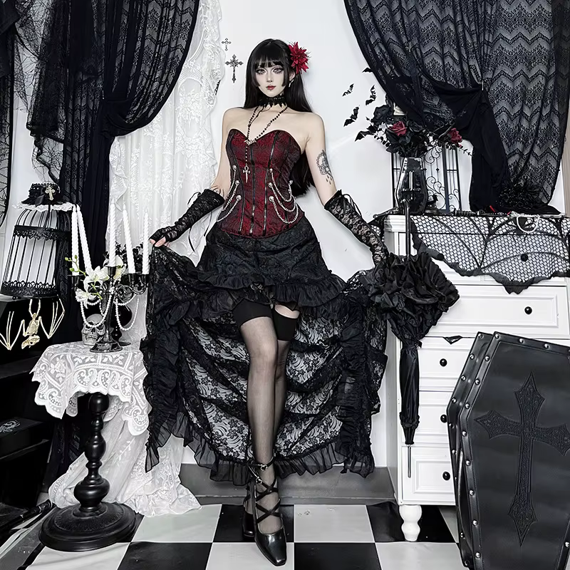 Nouveauté 2026 – Débardeur court vintage Y2K Dark Punk Grunge sans bretelles pour femme – Top bustier sexy ajouré style gothique pour l'été