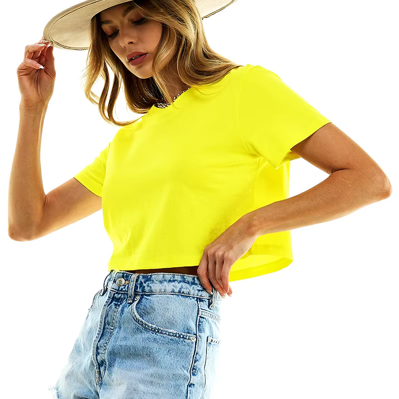 T-shirt court à col rond pour femme