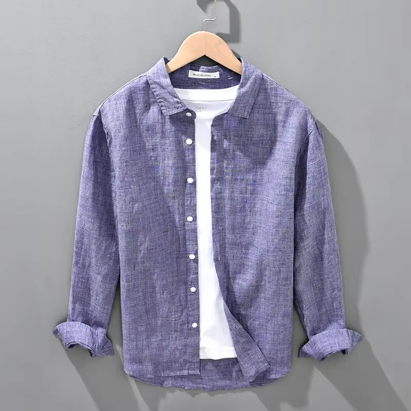 Chemise en lin à manches longues pour hommes