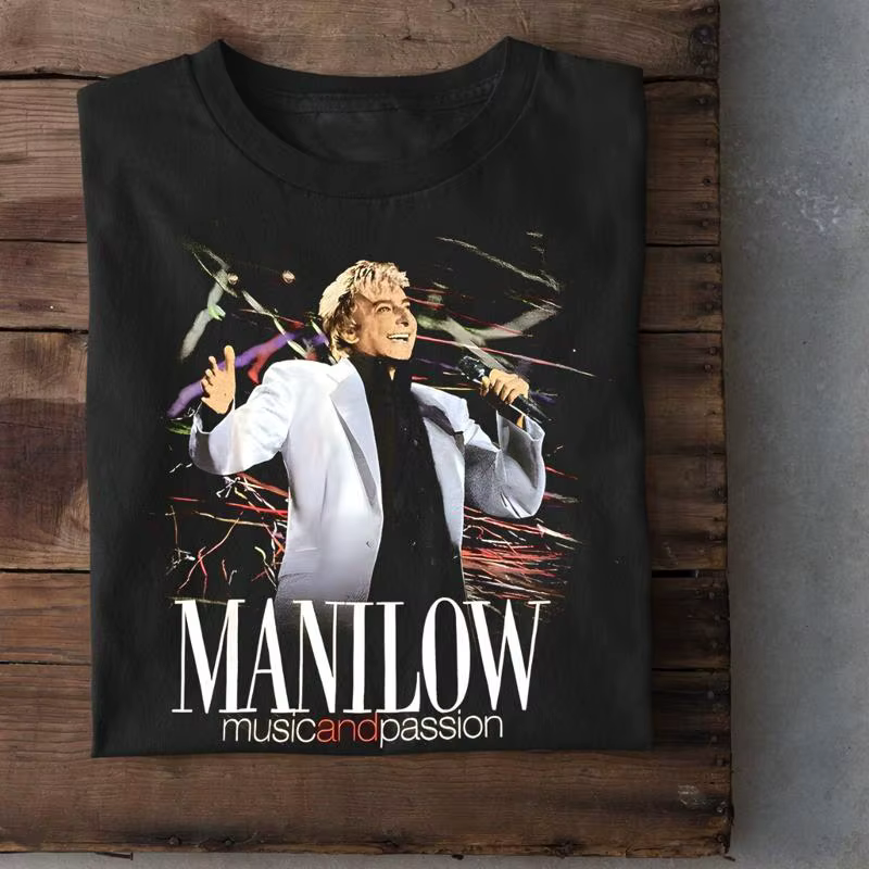 T-shirt noir de chanteur Barry Manilow, taille S 4Xl pour ventilateur