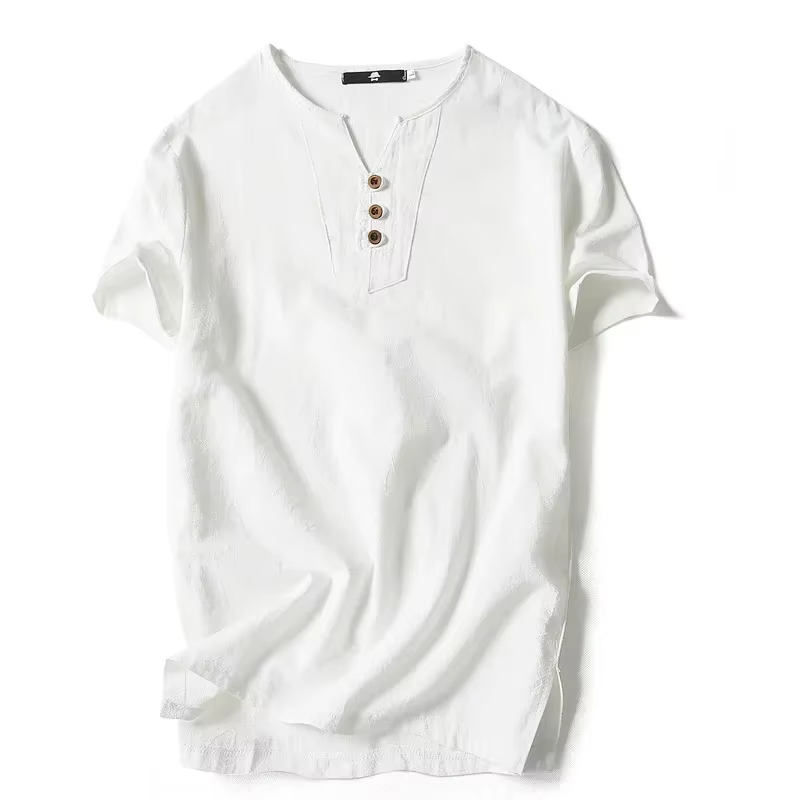 T-shirt en lin et coton à manches courtes pour homme 2026 – Léger et décontracté – Hauts et t-shirts