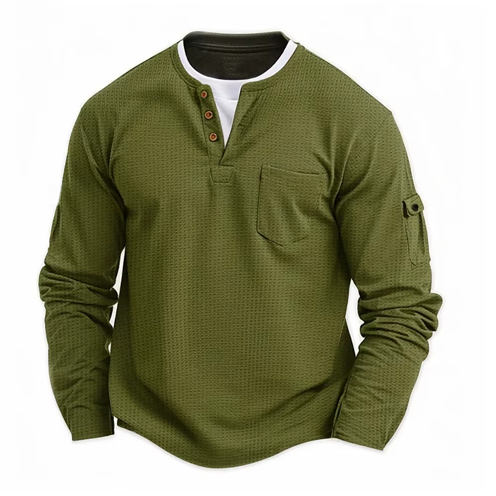 Homme nouveau bouton Henley col chemise à manches longues décontracté