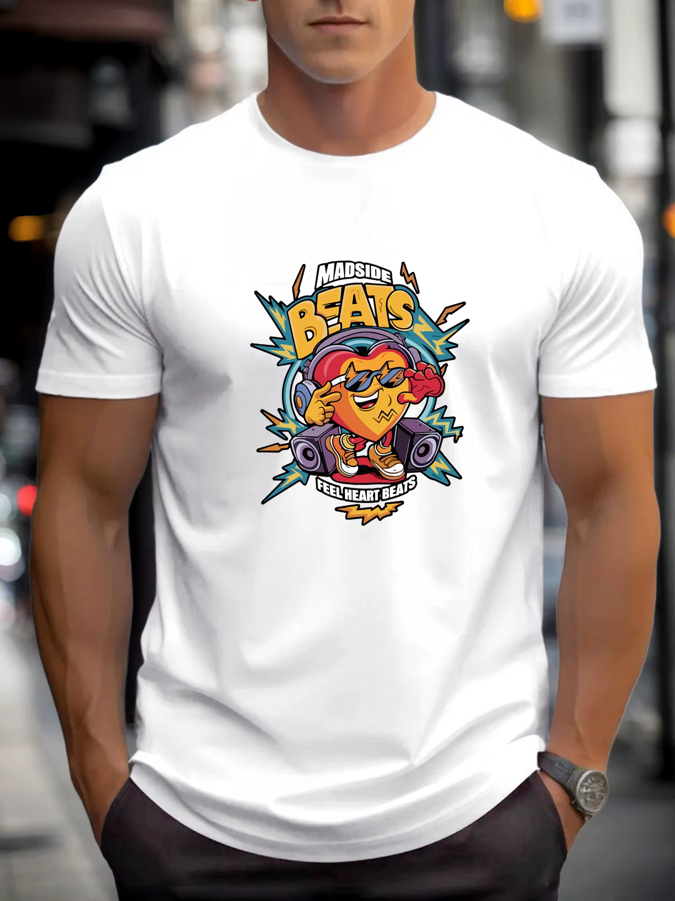 T-shirts pour homme MADSIDE BEATS 100 % coton impression graphique été t-shirt col rond décontracté respirant style de rue haut quotidien