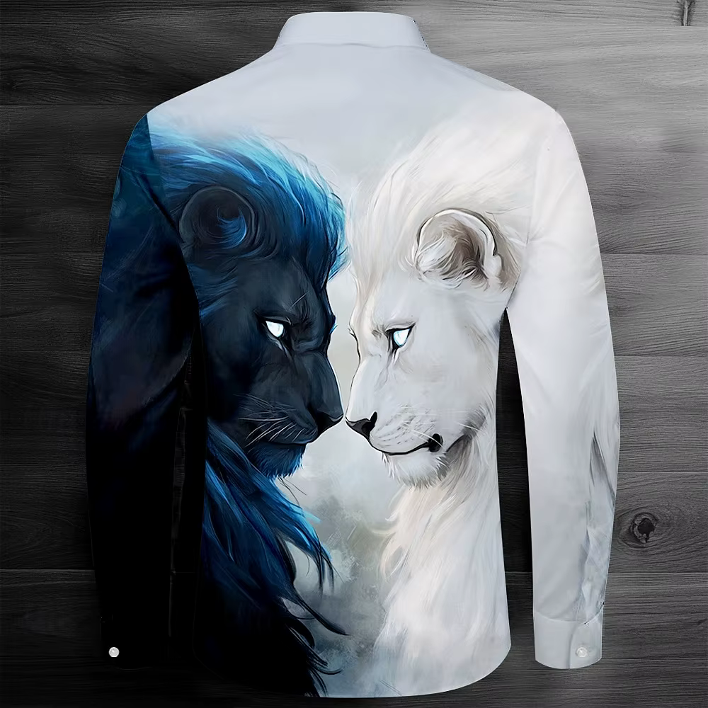 Chemise léopard loup noir et blanc pour homme