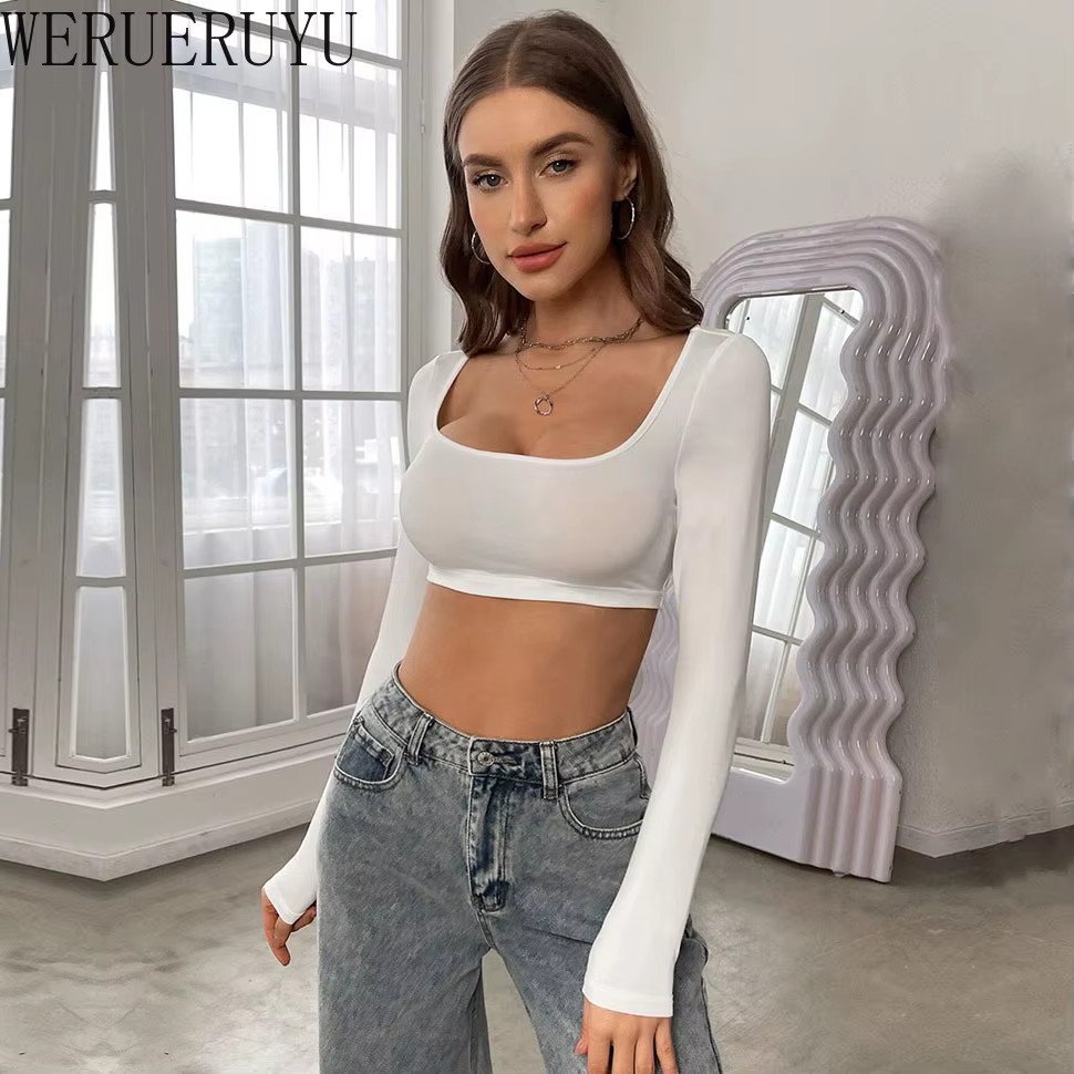 T-shirt blanc à manches longues pour femmes