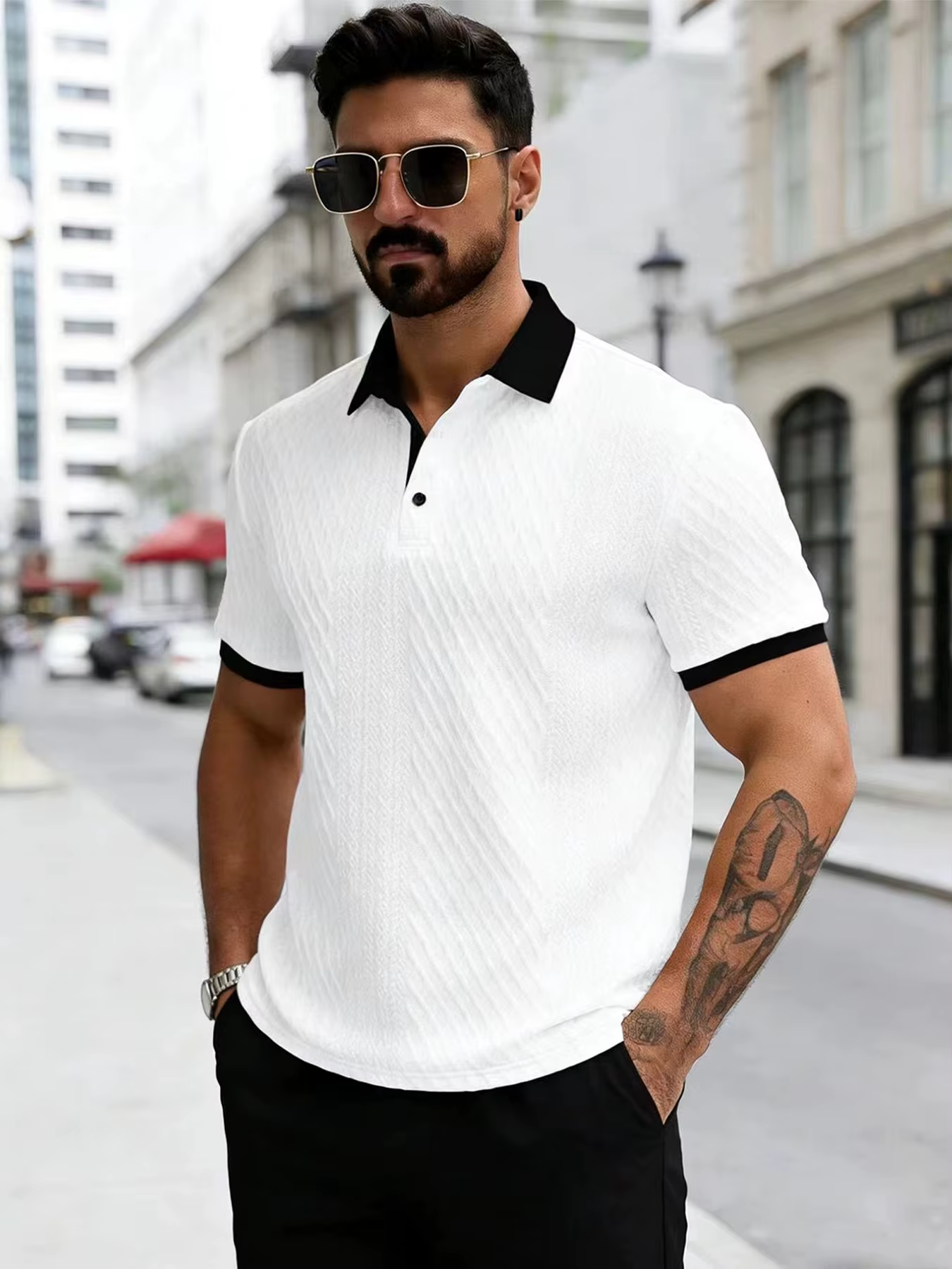 Polo décontracté pour homme — Tricoté avec une légère élasticité | Design ajouré d'inspiration italienne | Couleur unie simple | Soft & Com