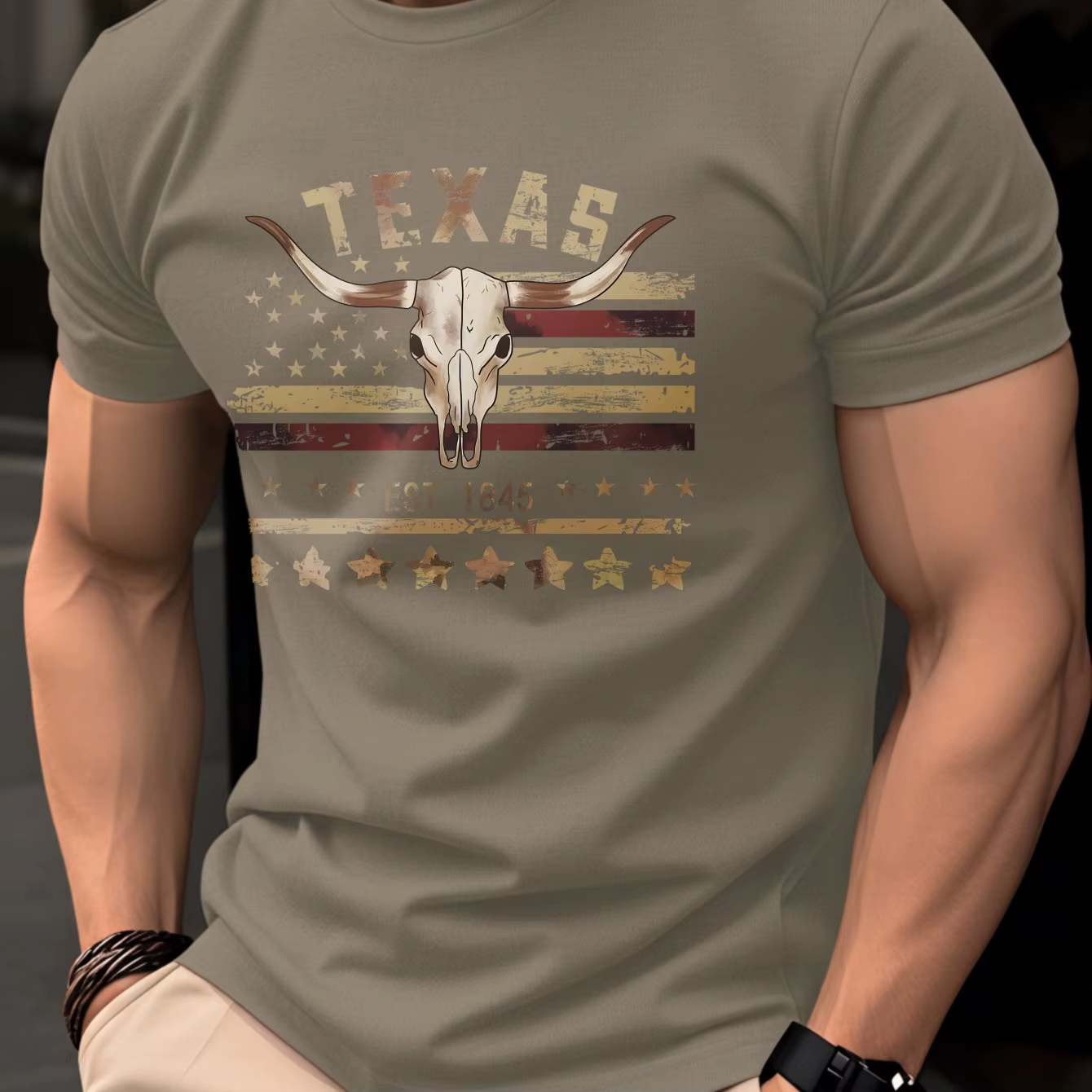 T-shirt pour homme Texas EST 1845 avec crâne de Longhorn