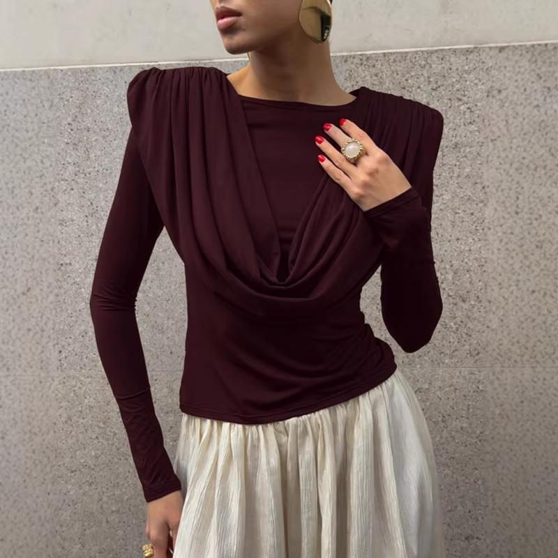 Haut élégant à col drapé pour femme