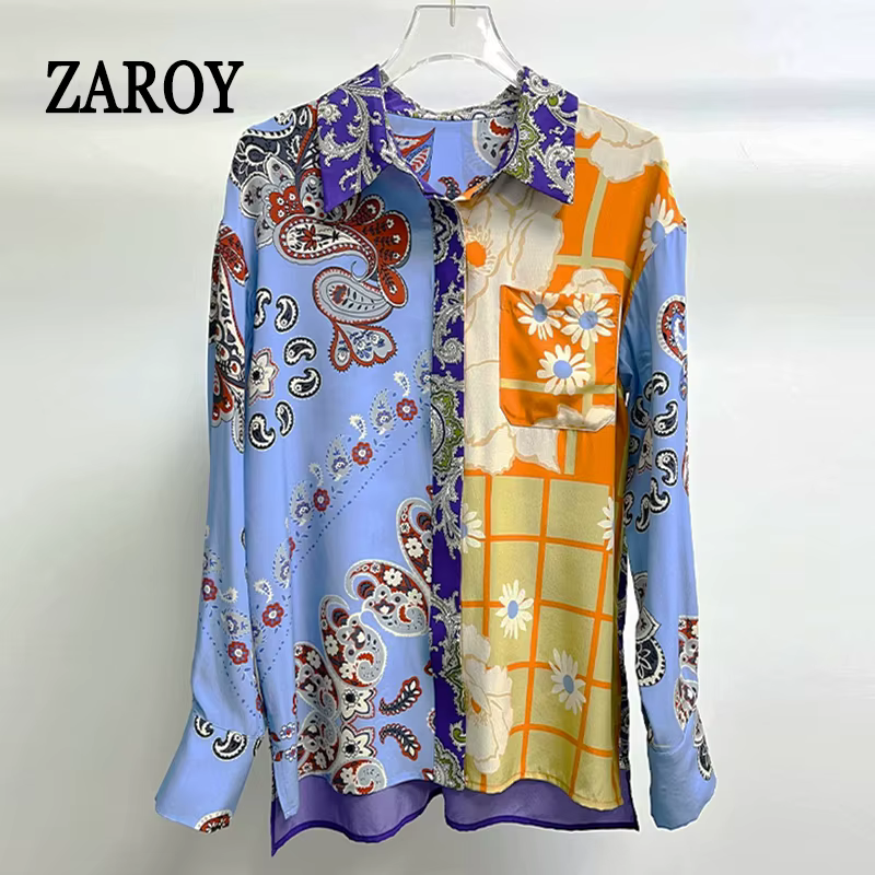 ZAROY Vintage femmes chemise printemps à manches longues fleur imprimé Blouse marque Design décontracté élégant Blusas Mujer و