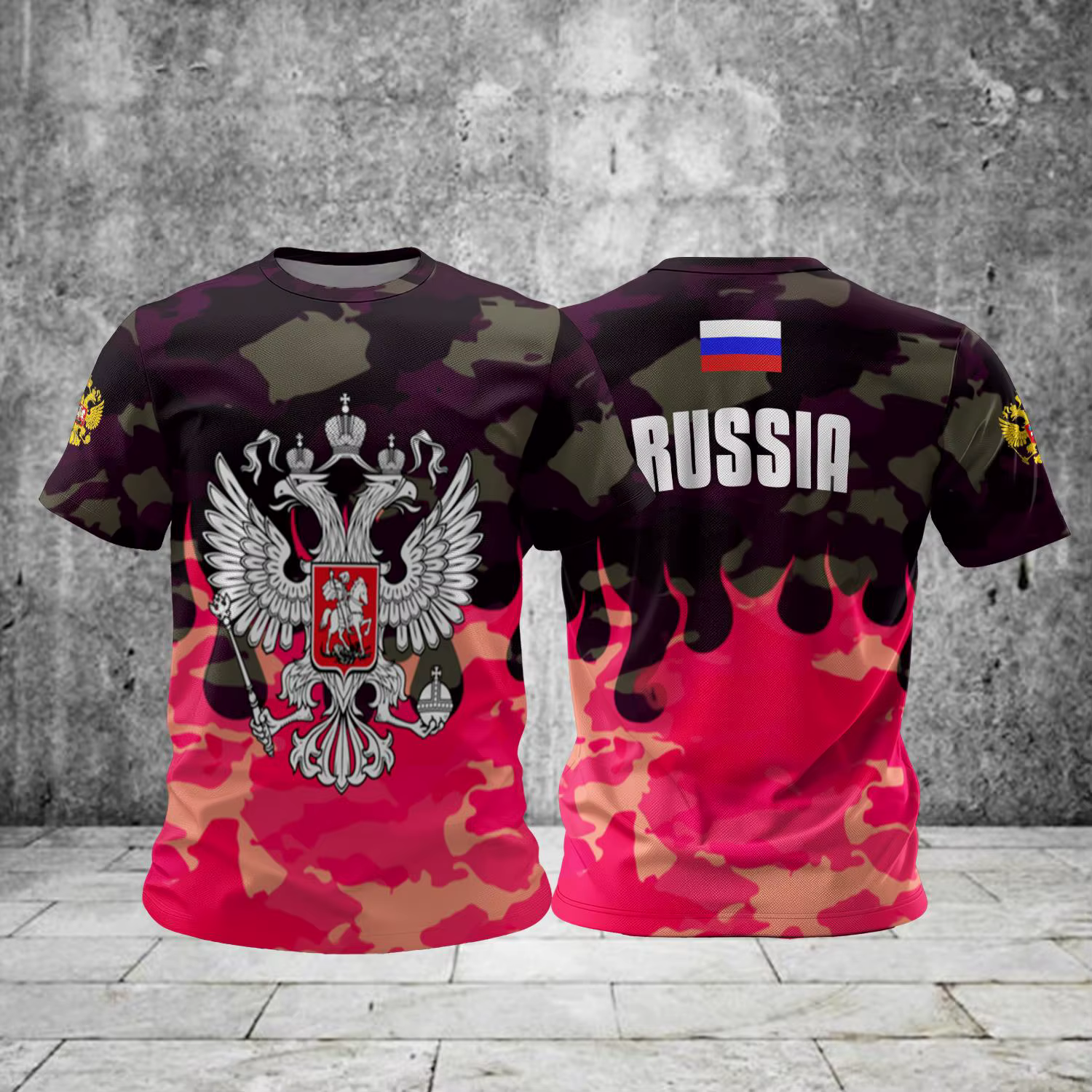 Russie hommes T-shirts décontracté ample col rond drapeau russe à manches courtes hauts