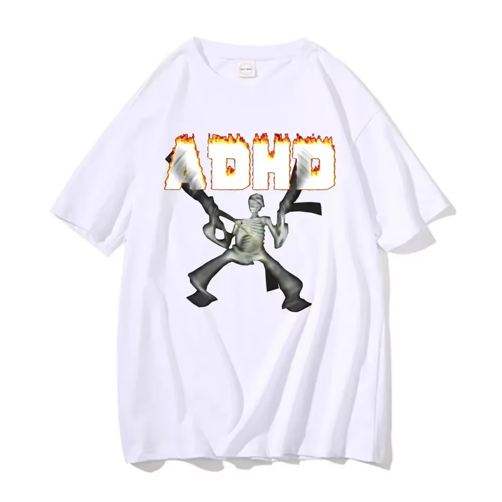 Adhd squelette Meme T-shirts classique Vintage Humor horreur drôle crâne t-shirt hommes femmes décontracté Hip Hop été