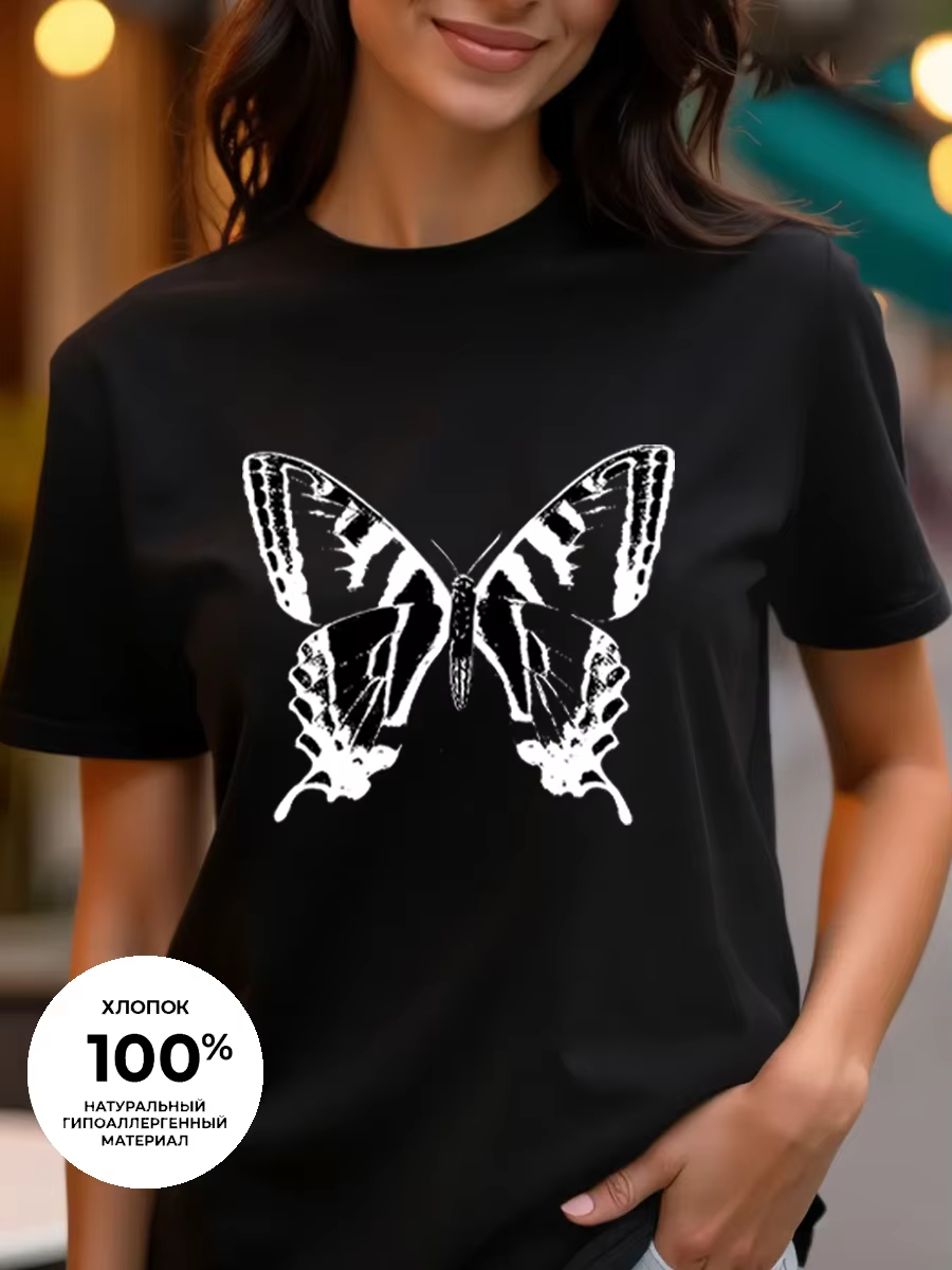 T-shirt pour femme à imprimé papillon - Col rond