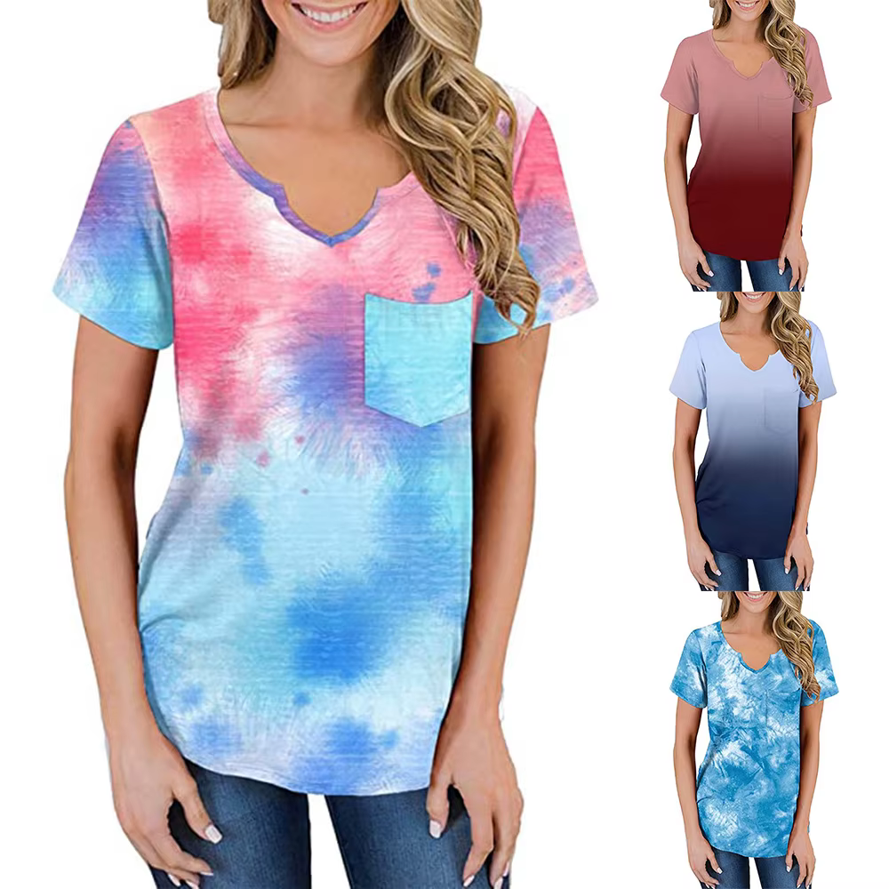 T-shirt ample à manches courtes et col en V pour femmes
