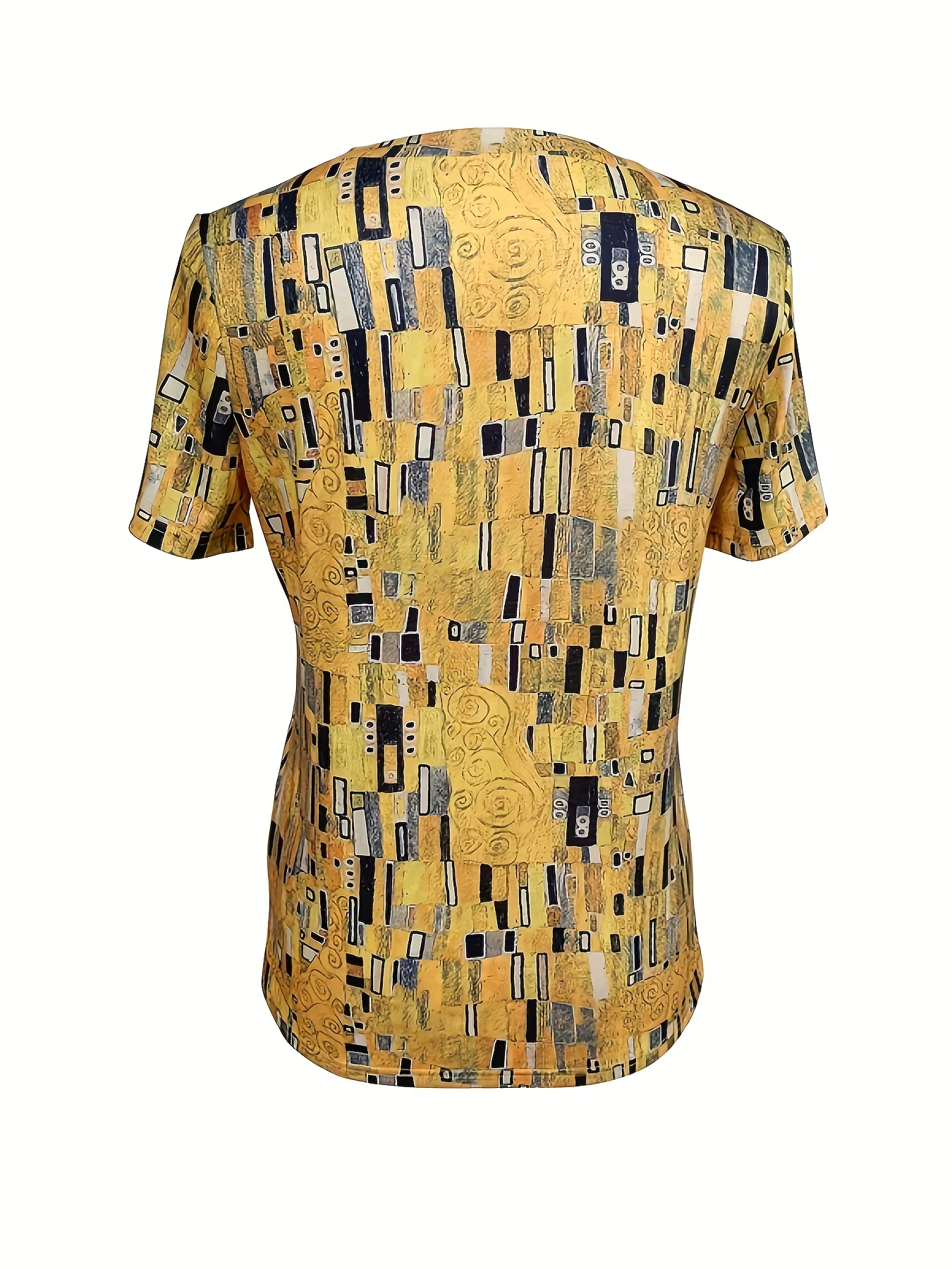 T-shirt jaune moutarde pour femme - Motif géométrique Art déco