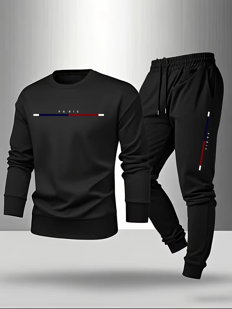 Nouvelle tenue décontractée pour homme 2026 : T-shirt à manches longues et pantalon de survêtement imprimé Paris – Collection Printemps-Automne