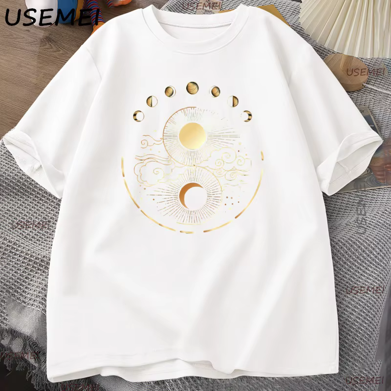 Lune mystique et soleil T-Shirt hommes femmes Boho Vintage