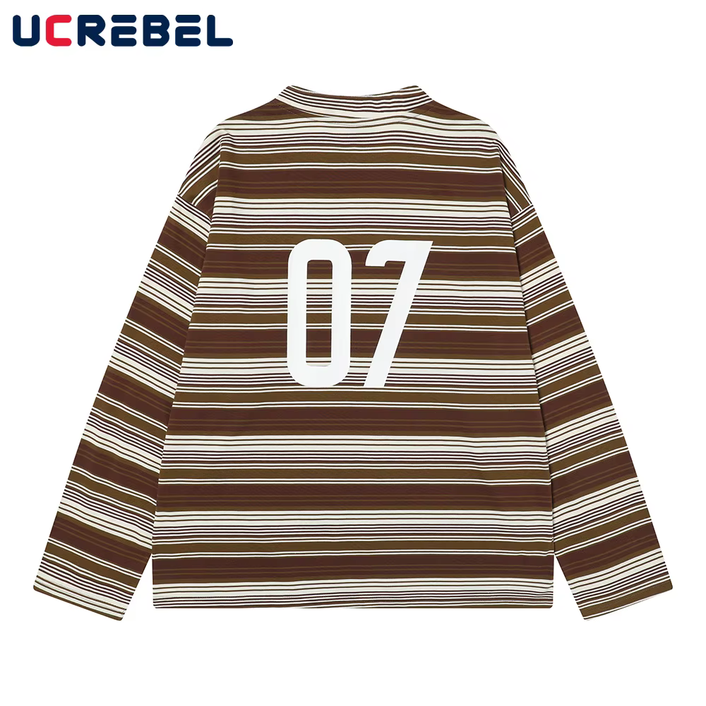T-shirt à manches longues et col en V rayé pour hommes