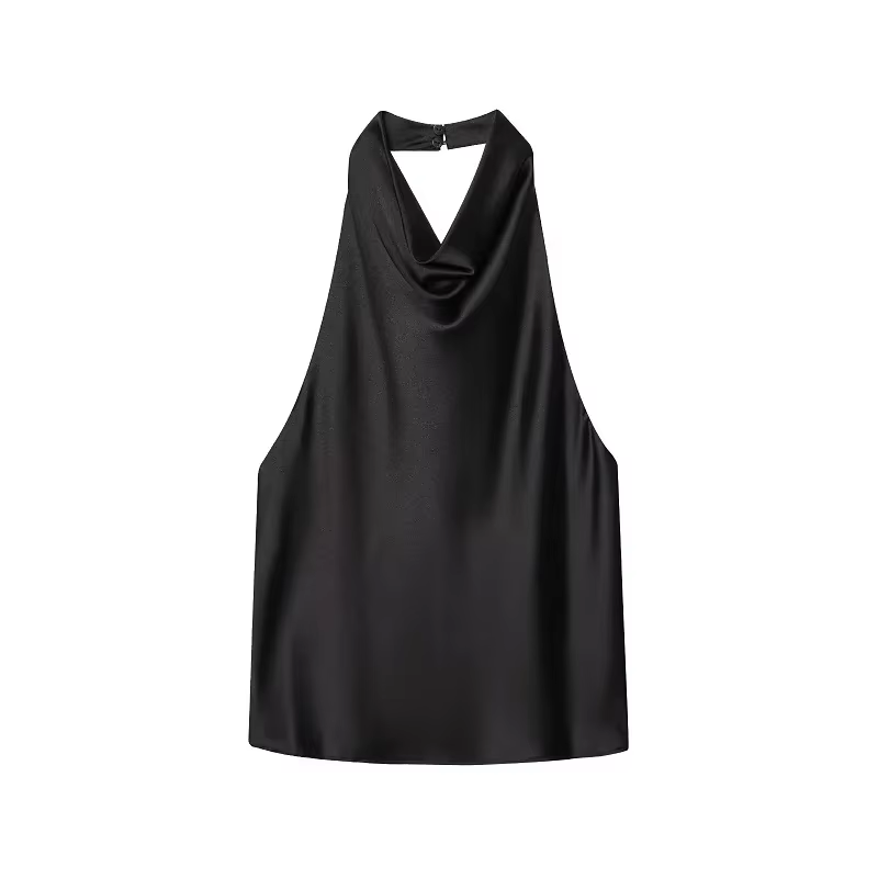 MUJER Satin haut à licou femme 2026 Sexy dos nu hauts pour femmes Camisole épaules nues
