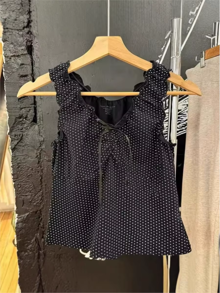 Débardeur Harajuku pliable noir à pois pour femme
