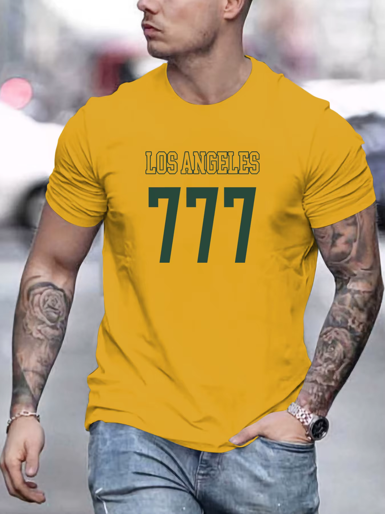 Homme T-shirt à manches courtes LOS ANGELES 777 imprimé été col rond respirant surdimensionné