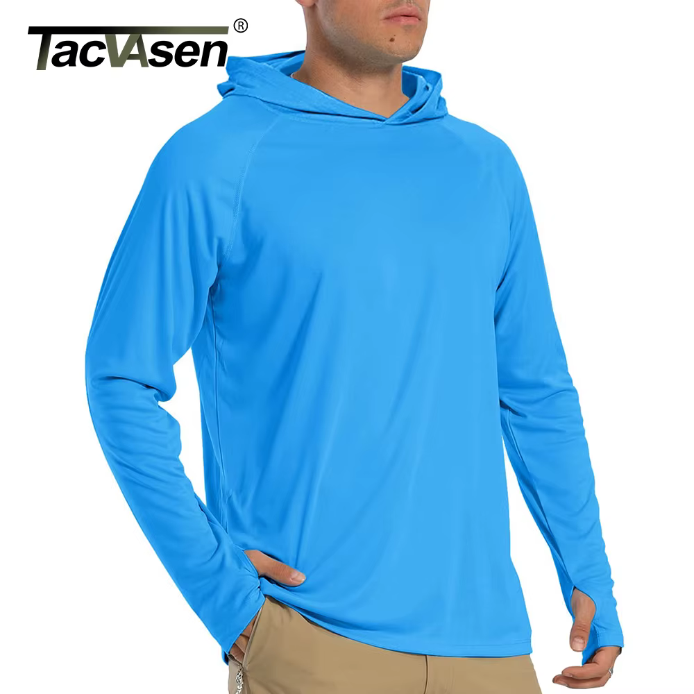 TACVASEN Protection solaire T-Shirts hommes à manches longues à capuche décontracté résistant aux UV