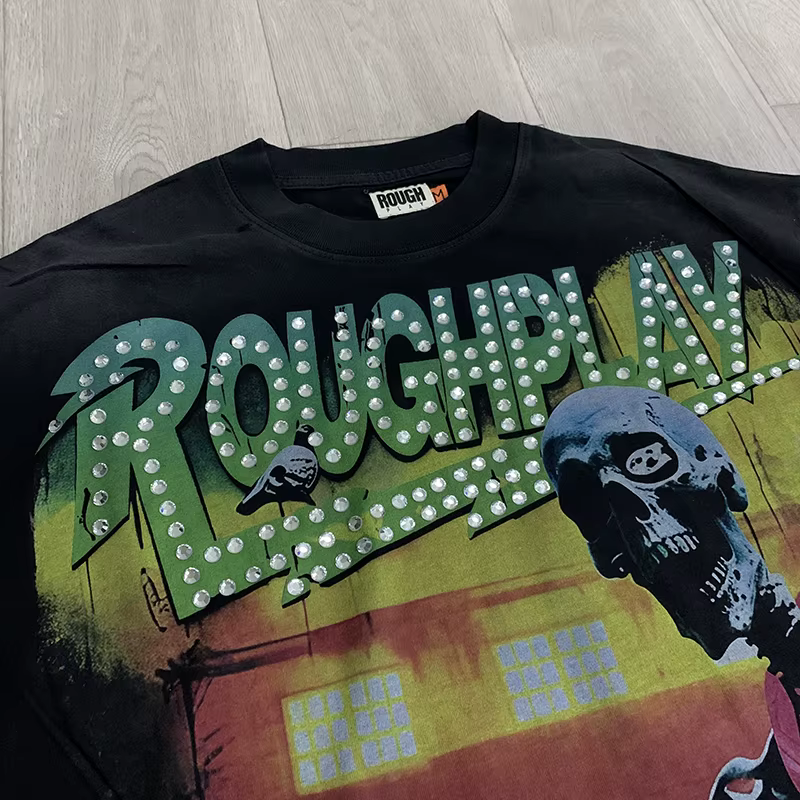 T-shirt à manches courtes imprimé crâne américain 26ss Rough Play
