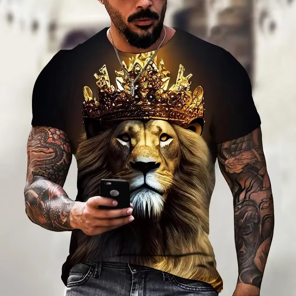T-shirt à manches courtes imprimé animal 3D pour hommes
