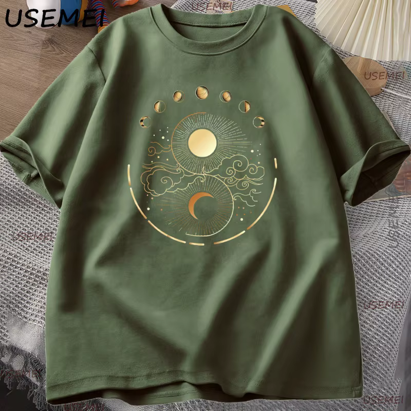 Lune mystique et soleil T-Shirt hommes femmes Boho Vintage