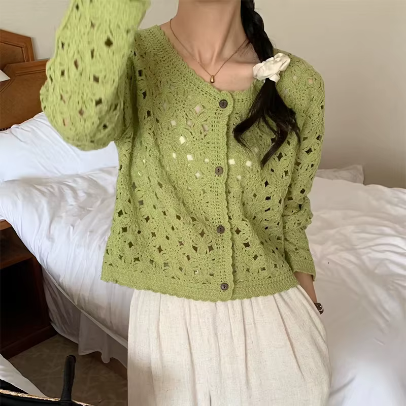 Haut en Crochet à manches longues pour femmes