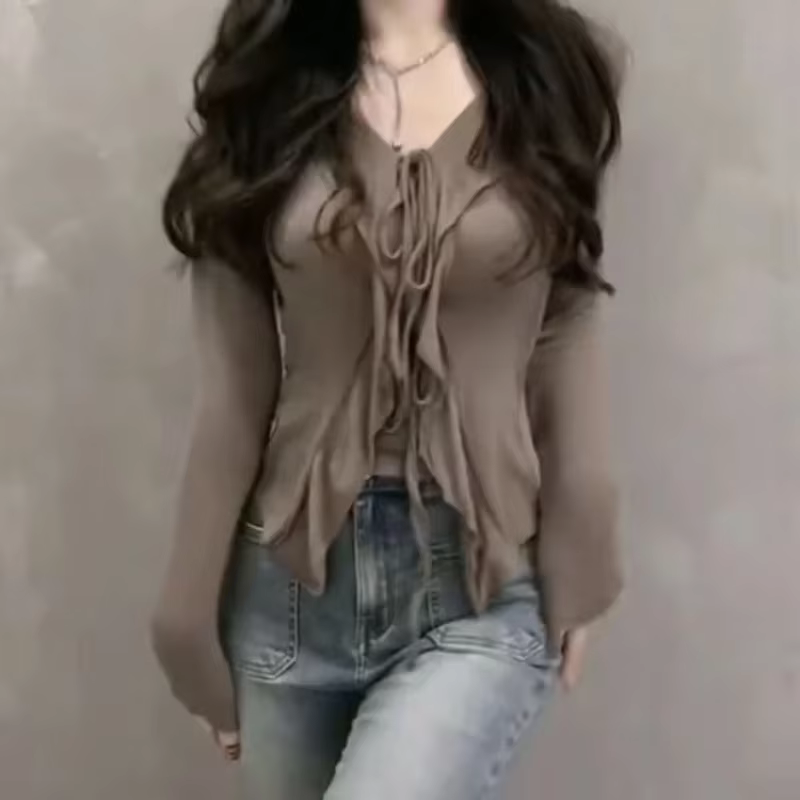 Chemisier femmes à manches longues tunique volants pansement tempérament hauts 2025 Blusas Mujer De Moda mode irrégulière été Blouses chemise
