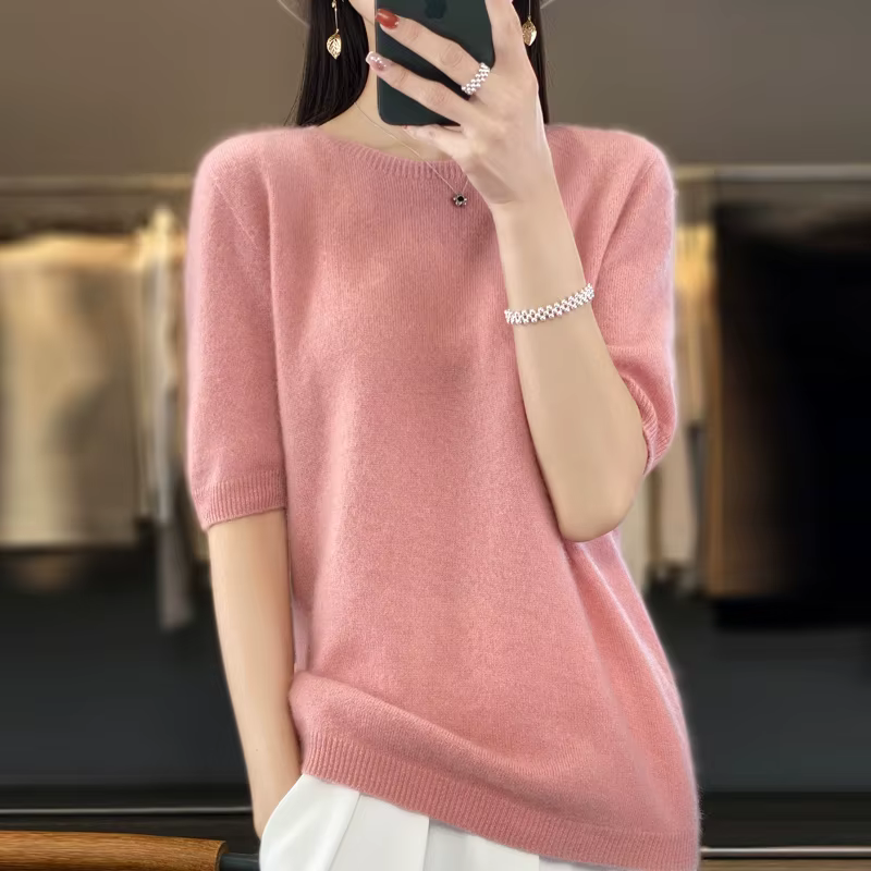 T-shirt tricoté à col rond pour femme