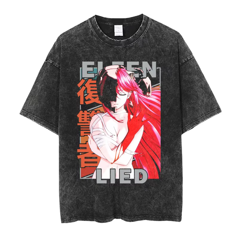 Elfen Lied Lucy Manga T-shirt graphique Vintage lavé surdimensionné