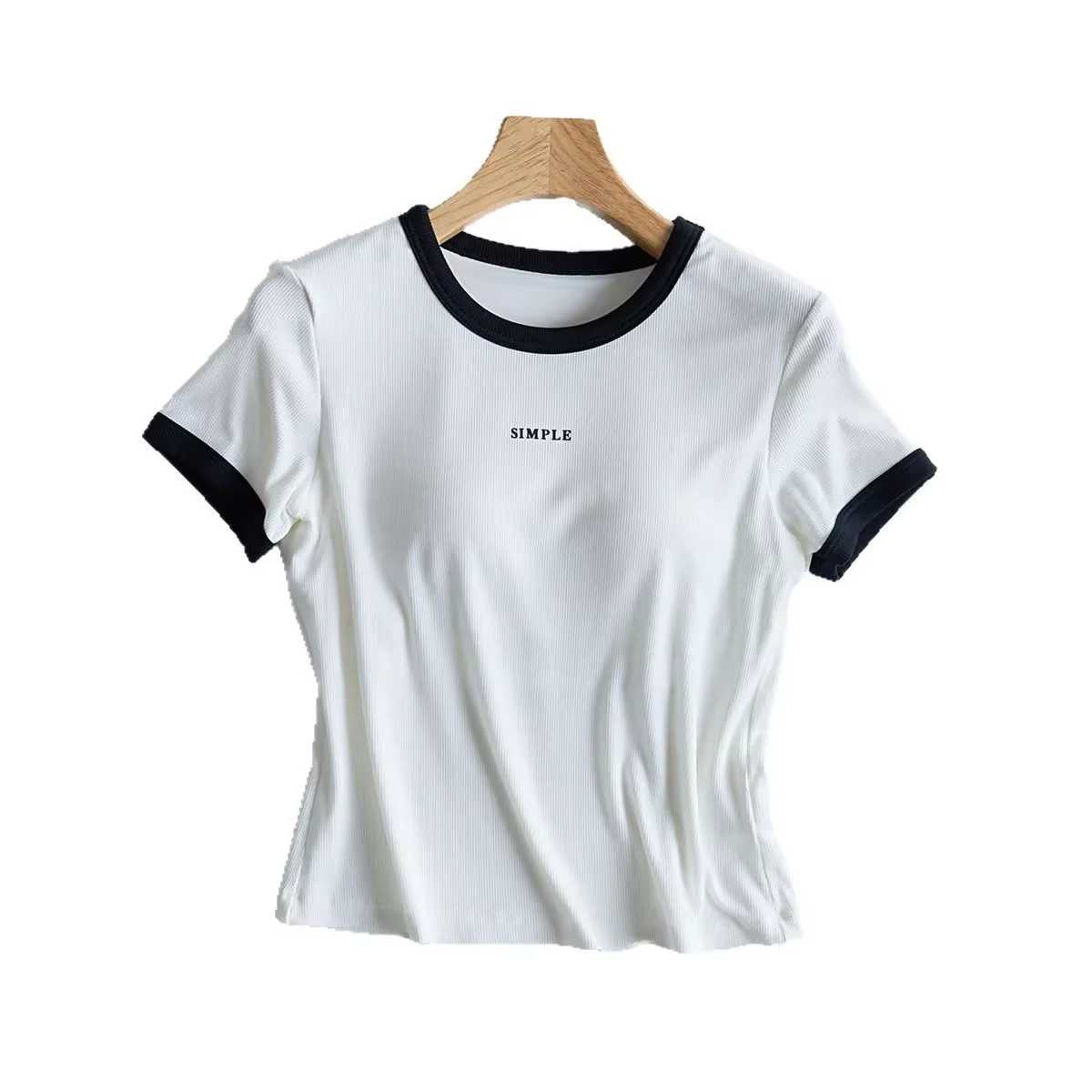 No-Pad intégré décontracté à manches courtes col rond T-Shirt femmes été sans soutien-gorge porter des vêtements