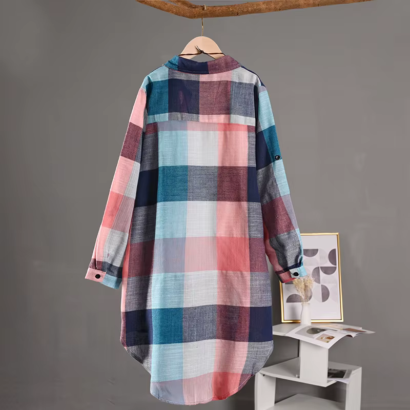 Chemise à carreaux à manches longues pour femmes