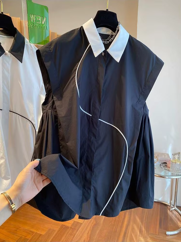 Chemise sans manches à coutures contrastées pour femmes