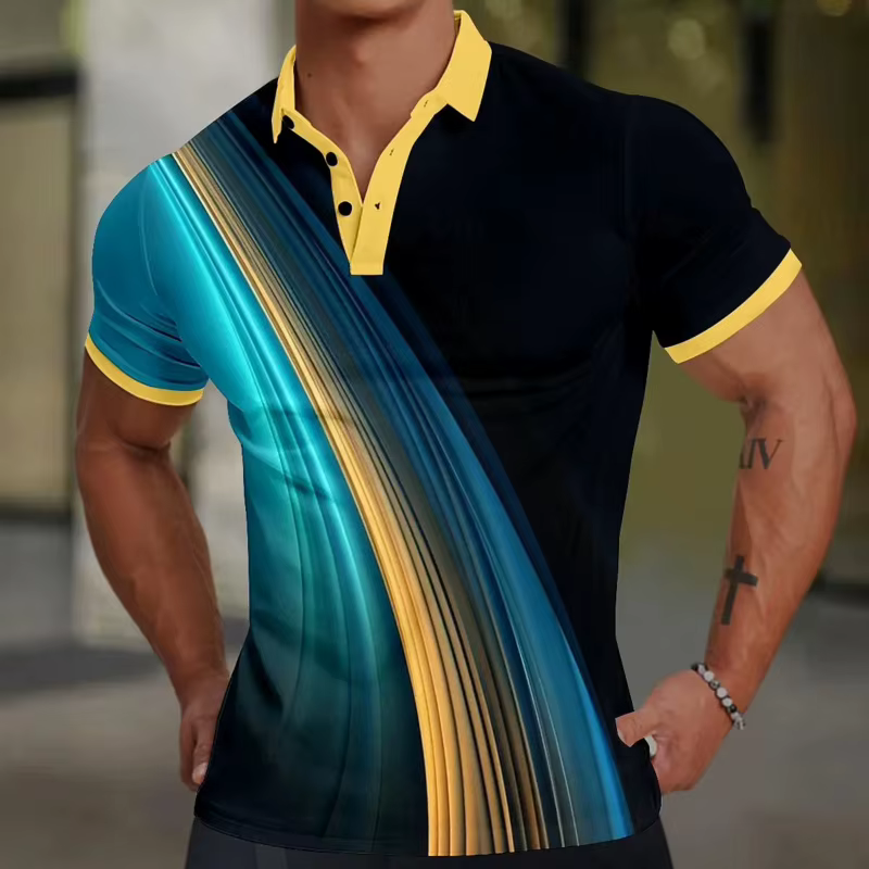 Polo imprimé en 3D pour hommes Colored Line