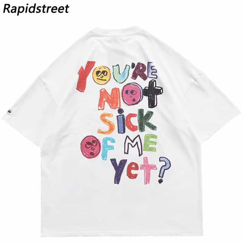 Hommes T-Shirt surdimensionné Hip Hop Streetwear peinture lettre coeur arc-en-ciel anges graphique
