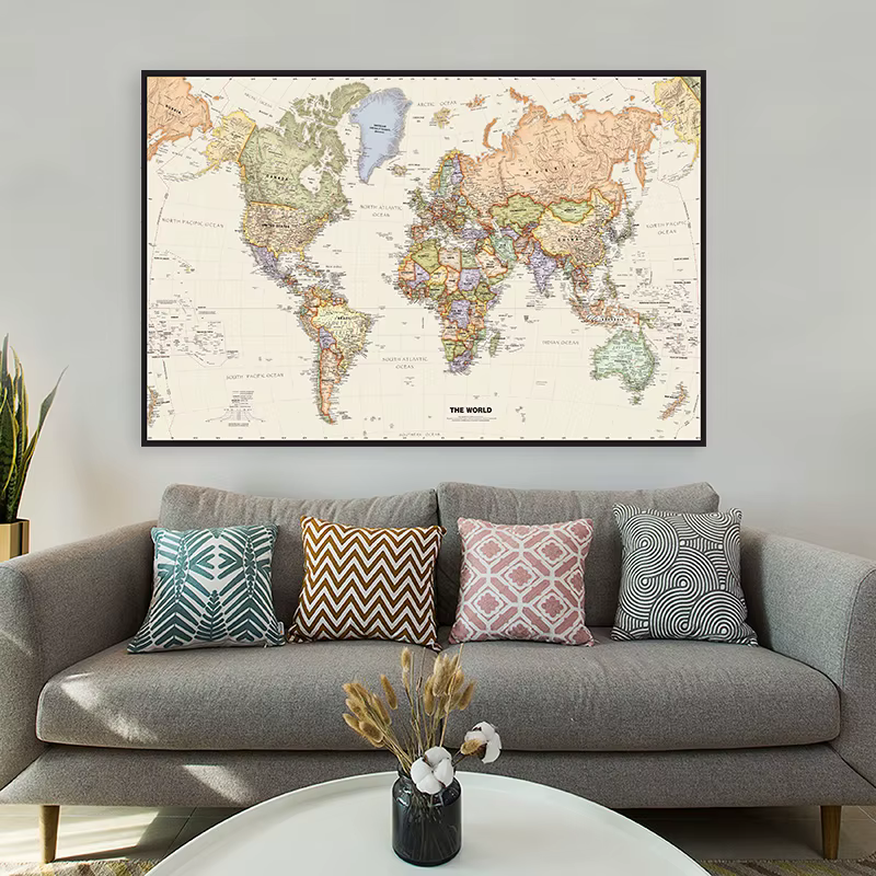 Affiche murale de carte du monde en anglais, tissu Non tissé sans cadre, peinture imprimée, image, fournitures scolaires, carte de voyage Vintage, 120x80cm