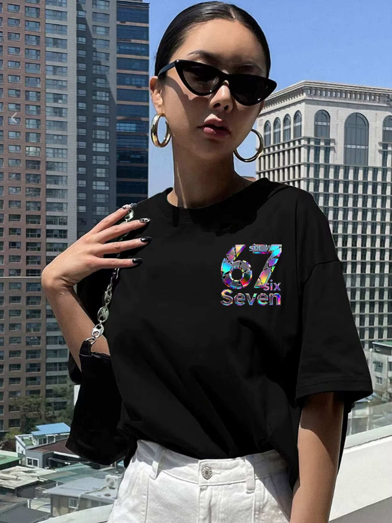 T-shirt à imprimé lettres pour femmes 67