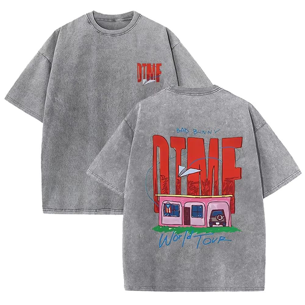 T-shirt vintage délavé beige 2026 Bad Bunny DTMF World Tour Graphic Tee unisexe décontracté streetwear