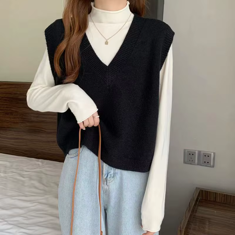 Tricoté femmes pull gilet nouveau sans manches col en v noir tricot