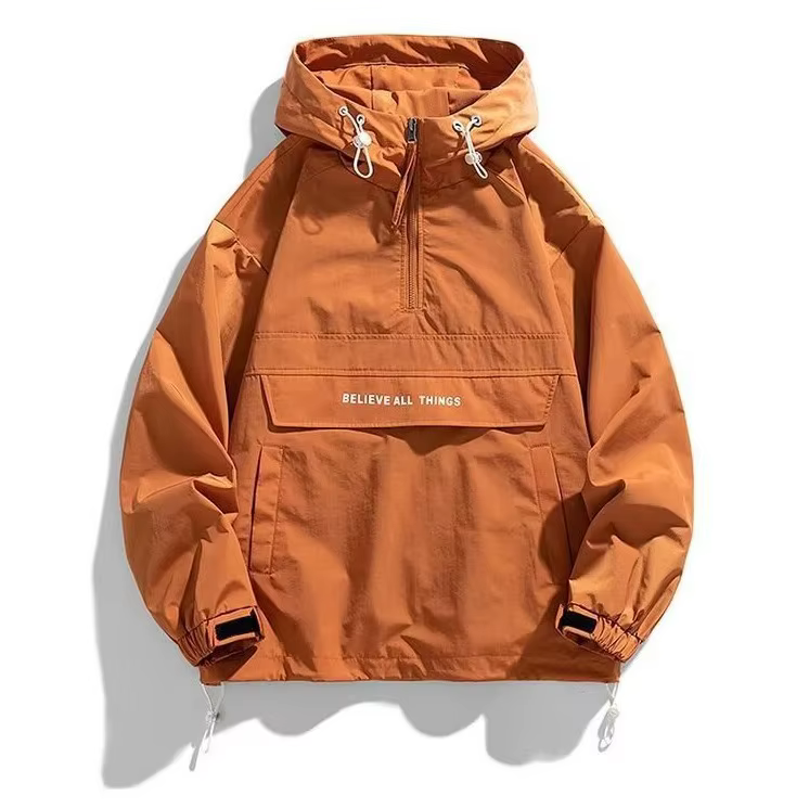 Veste pull à capuche pour hommes, coupe-vent décontractée avec plusieurs poches, veste de sport de plein air, demi-fermeture éclair, coque rigide à capuche