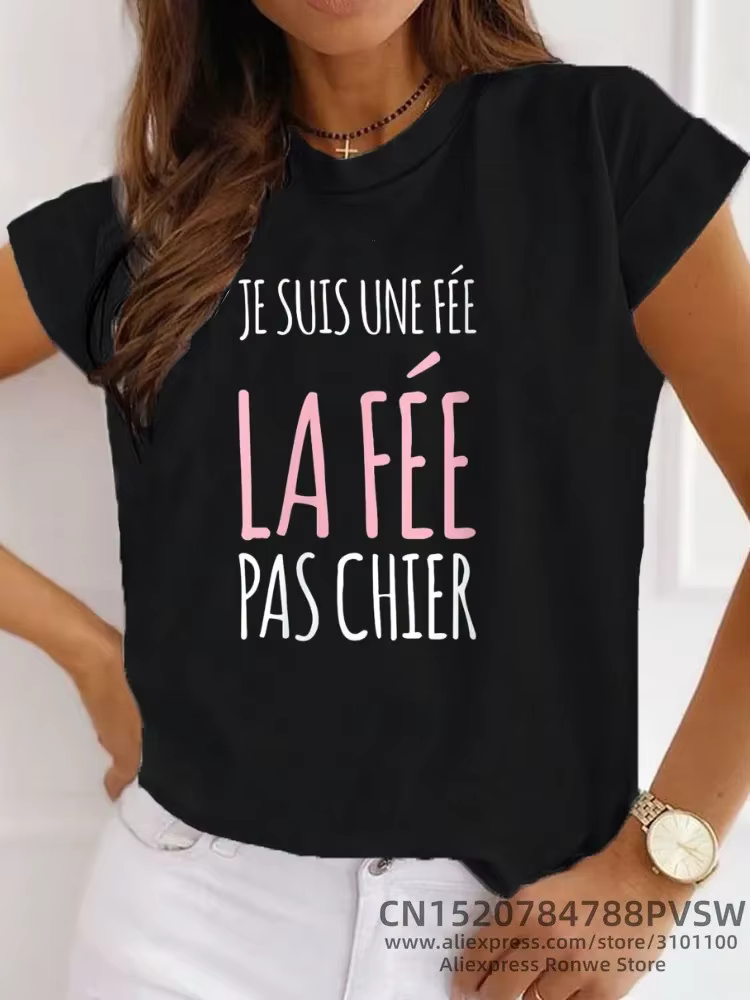 France drôle lettre Manche Courte Humor Je Suis Une Fée graphique T-shirt fille Y2K Harajuku noir rose rouge nouveaux