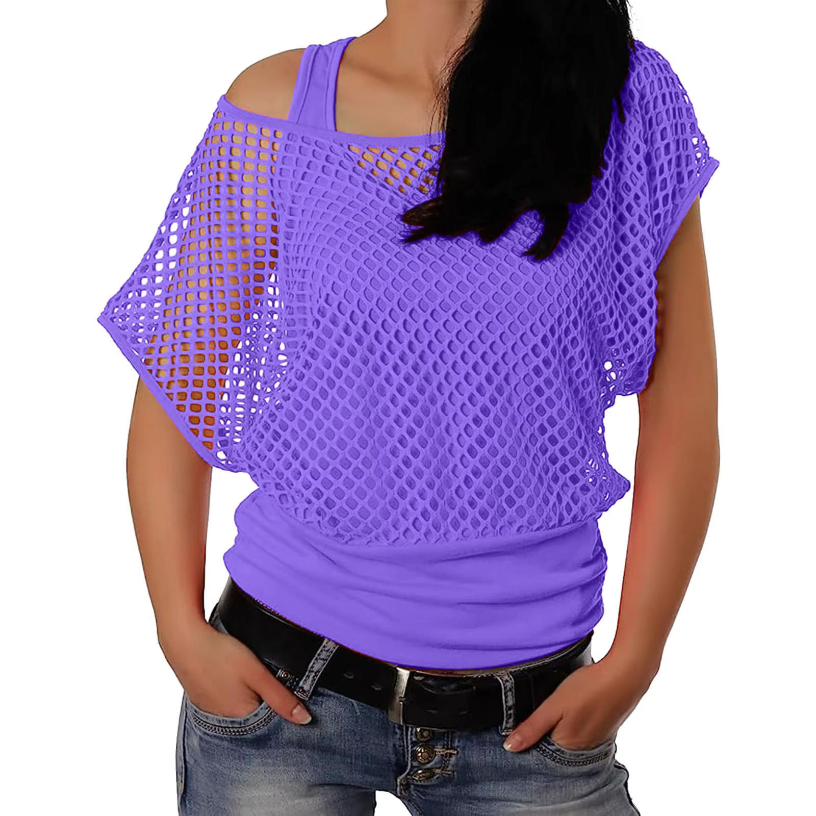 T-shirt à manches courtes en résille pour femmes
