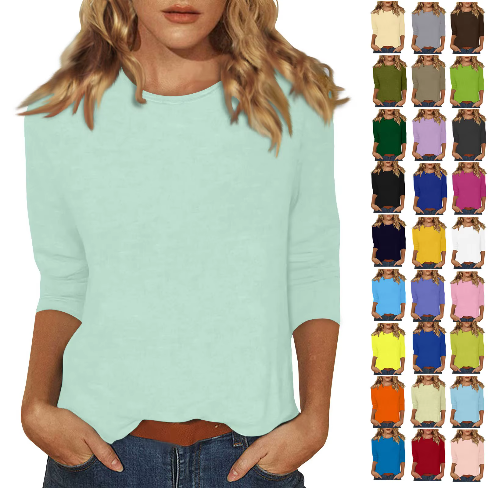 T-shirt Manches 3/4 Col Ras du Cou pour Femme